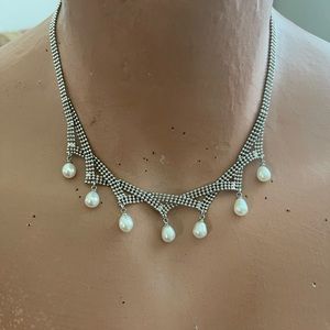 Dangling Pearl and Silver Necklace